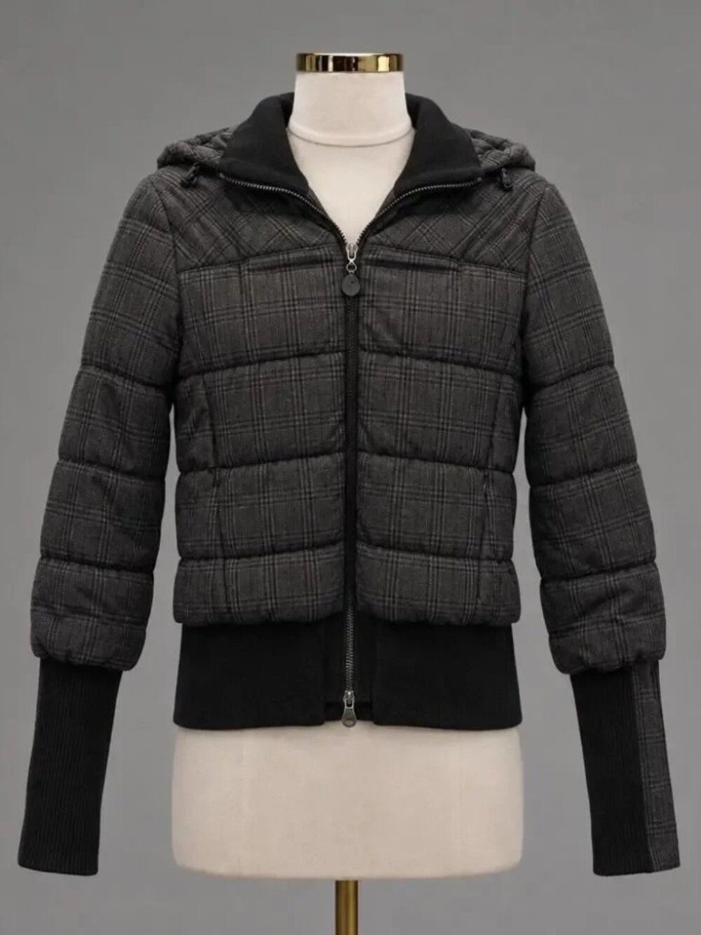 Patrizia Pepe Women’s VTG Plaid Quilted Hooded Puffer Jacket Full Zip Sz M Coat